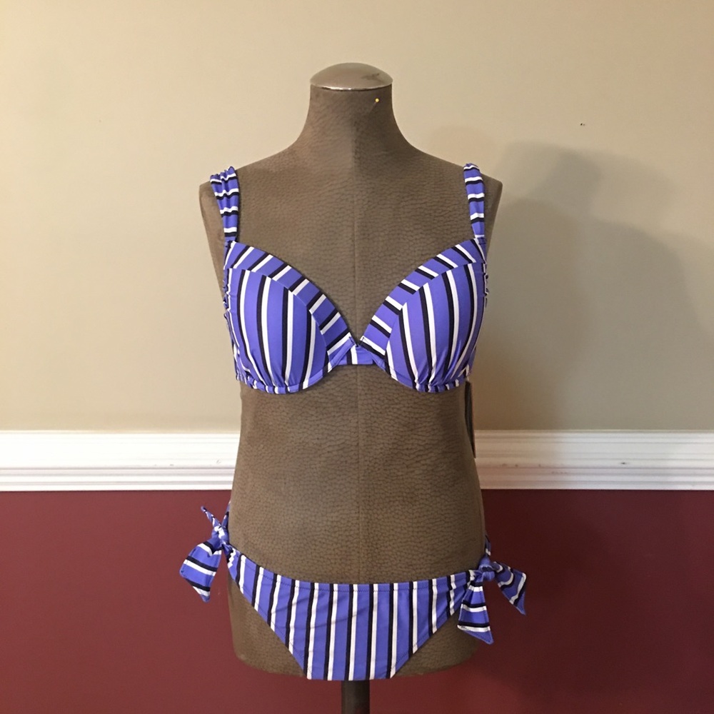 Striped Blue Push-Up Bikini Set
